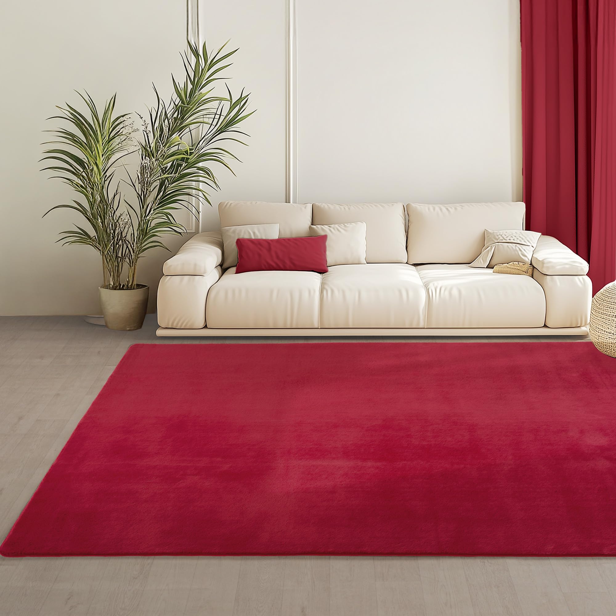 Teppium Tapis Rouge 140x200 cm Tapis à Poils Courts Lavable, Antidérapant et Doux, Design Monochrome Moderne pour Salon, Chambre, Cuisine et Chambre d'enfant