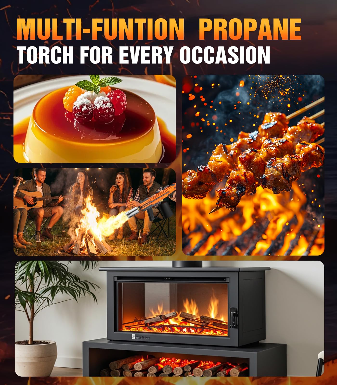 Powerful Propane Torch Gun, Flame Thrower Kitchen Torch Cooking with Adjustable Flame, Torche Propane Gun Butane Torch for Searing Steak, BBQ, Campfire, Fireplace (Tank Not Included)(Orange) - 4