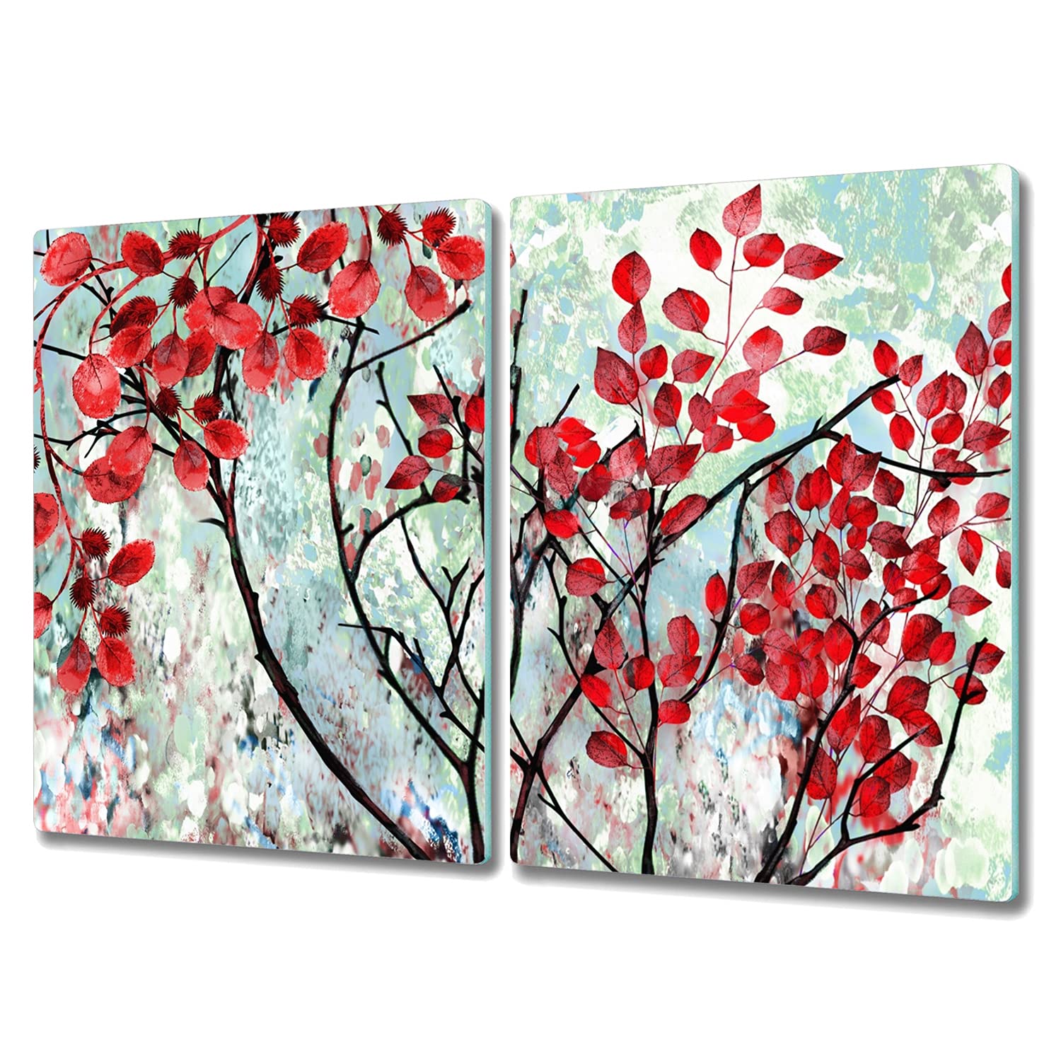 Tapis de découpe induction en verre trempé branches de feuilles pour sublimer votre cuisine