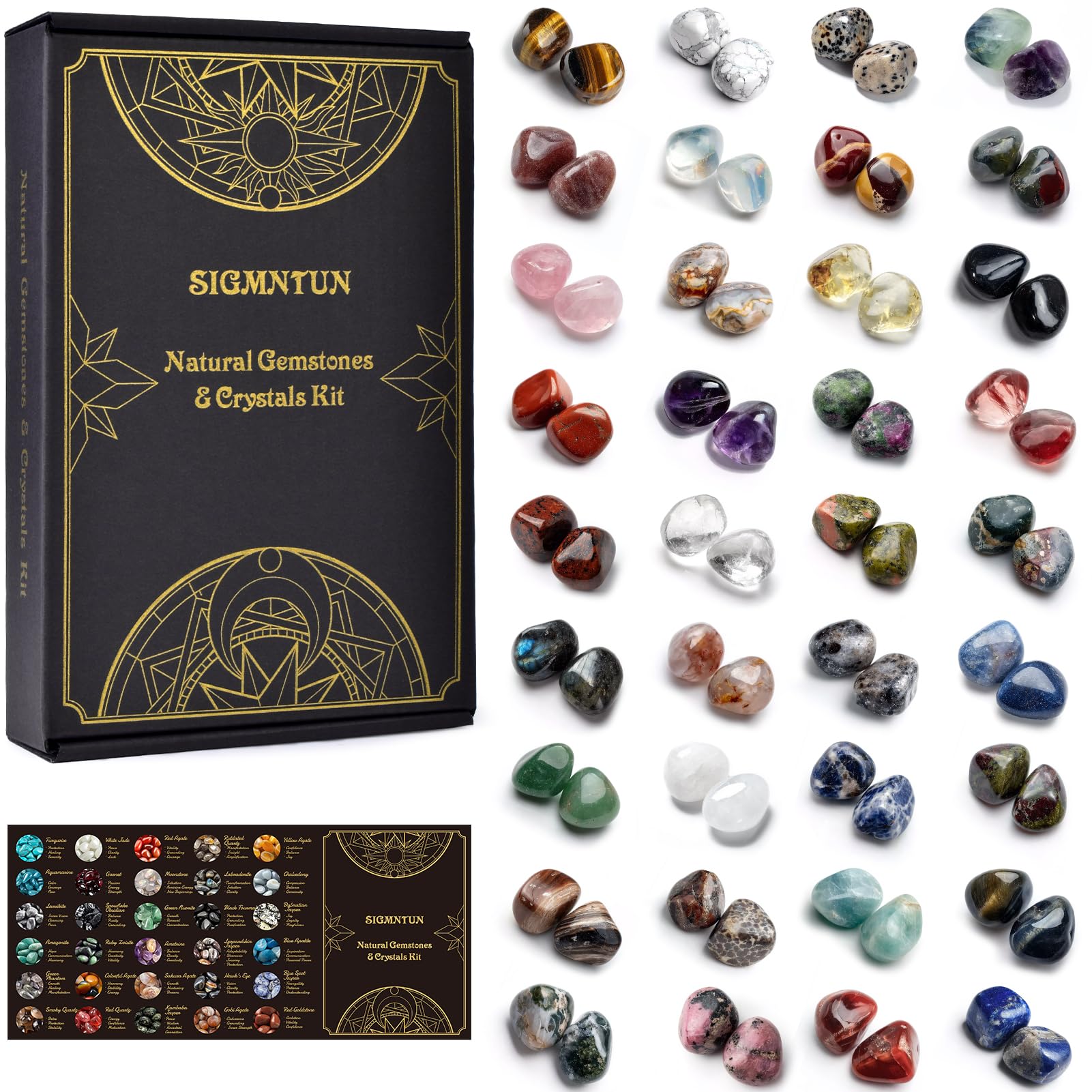 36 Varieties Healing Crystals Stones Bulk Set, Christmas Gifts - 2.5 lbs, 0.8" Natural Polished &amp; Tumbled Gemstones Collection and Large Decorative Rocks for Chakra, Meditation, Reiki, Crafts
