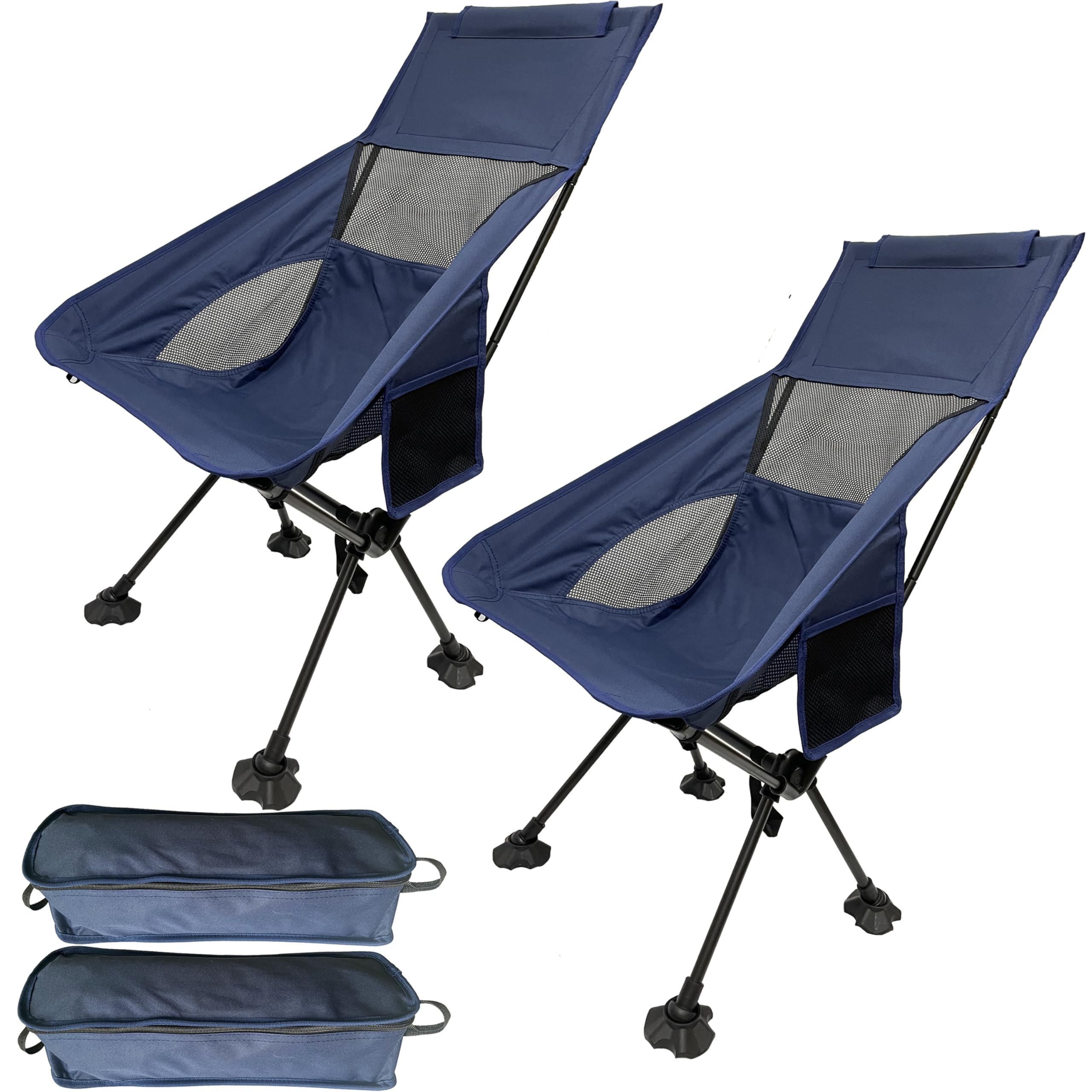 2 PCS Folding Camping Chair, Lightweight and Quick to Install, with Headrest and Side Pockets, Storage Bag, 300-pound Weight Capacity, Suitable for Outdoor Hiking, Traveling, BBQ, Fishing (Navy blue) — image 1