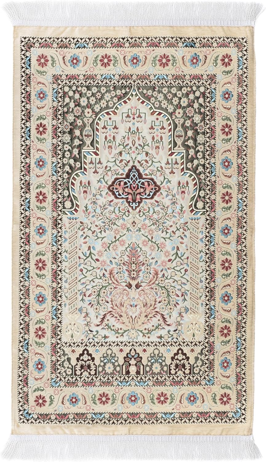 Islamic Prayer Rug, Thick Ramadan Gift - Pocket Mat for Men & Women, Muslim Gifts (Powder)