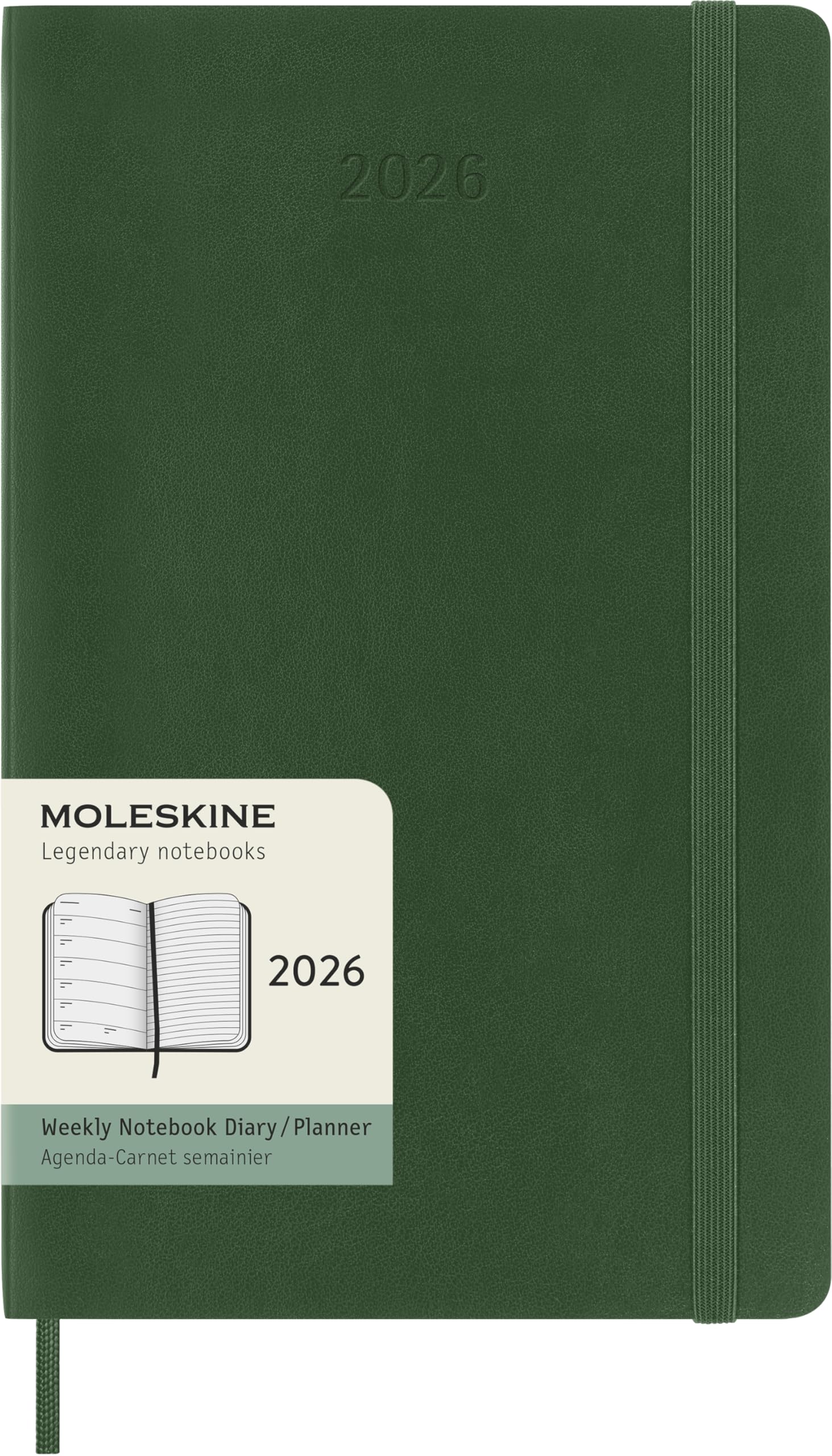 Moleskine Weekly Planner, 2026 Weekly Agenda 12 Months With Space For Notes, With Soft Cover and Elastic Closure, Large Format 13x21, Green Color