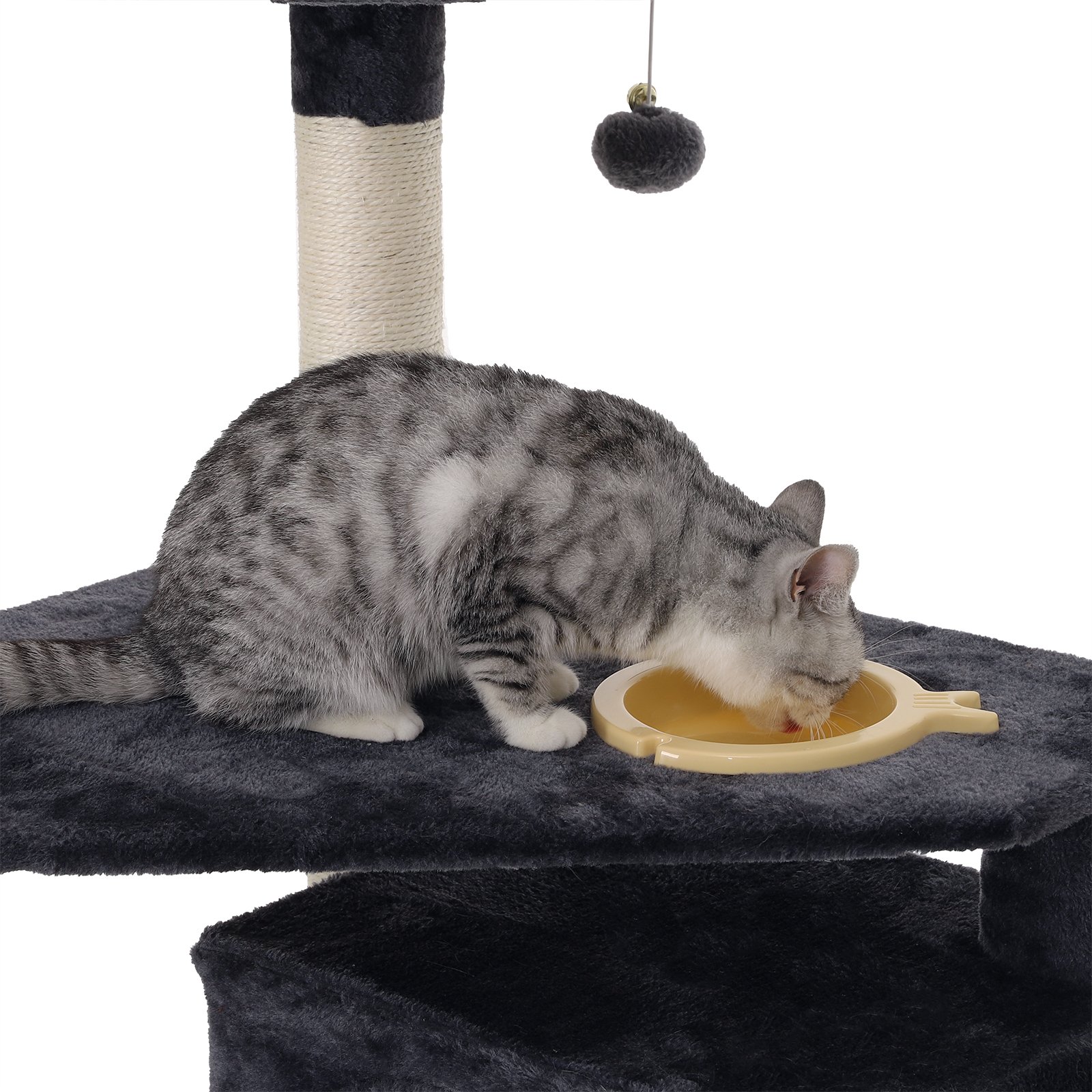 FEANDREA 63.8 inches Sturdy Cat Tree with Feeding Bowl, Cat Condos with