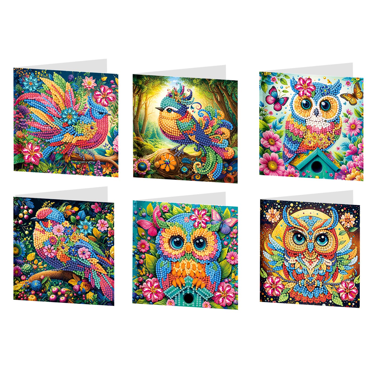 POETRYDRAW 6pcs Birds and Owls DIY Diamond Art Painting Greeting Card Kits with Envelopes Diamond Art Greeting Cards Diamond Art Cards Kits for Adults DIY Crafts Family Friend Gifts (Birds and Owls)