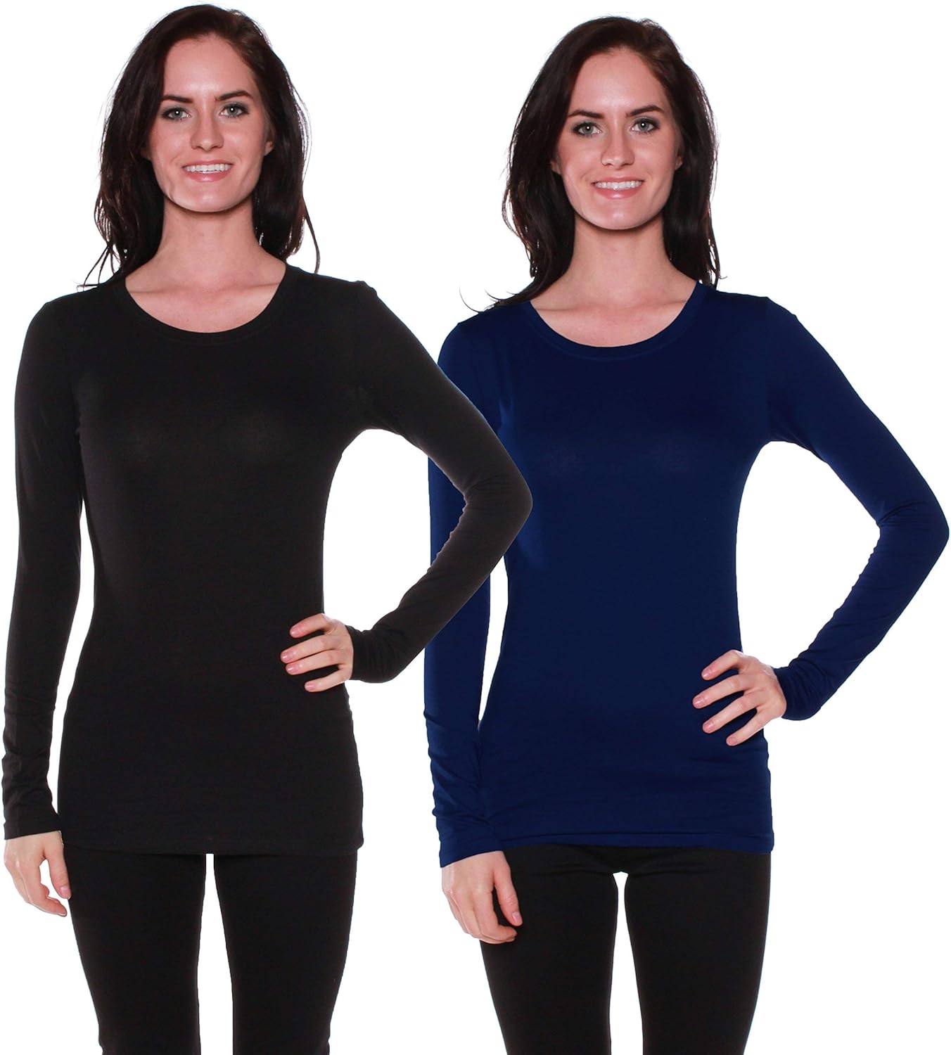 Active Products Women's Long Sleeve, 2 Pack - Black, Navy, Large