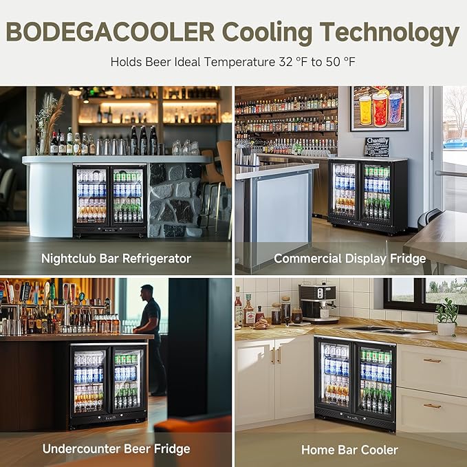 BODEGACOOLER Back Bar Cooler with 2 Glass Doors,7.7 Cu.Ft Bar Beverage Refrigerator