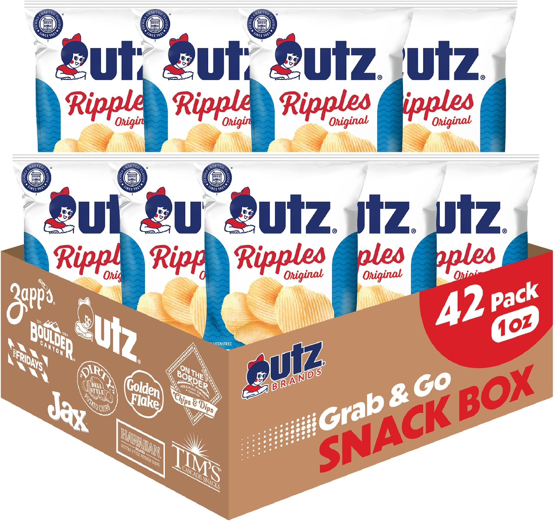 Ripples Original Crispy Chips Made from Fresh Potatoes, 42 Count, Crunchy Individual Snacks to Go, Gluten Free Snacks