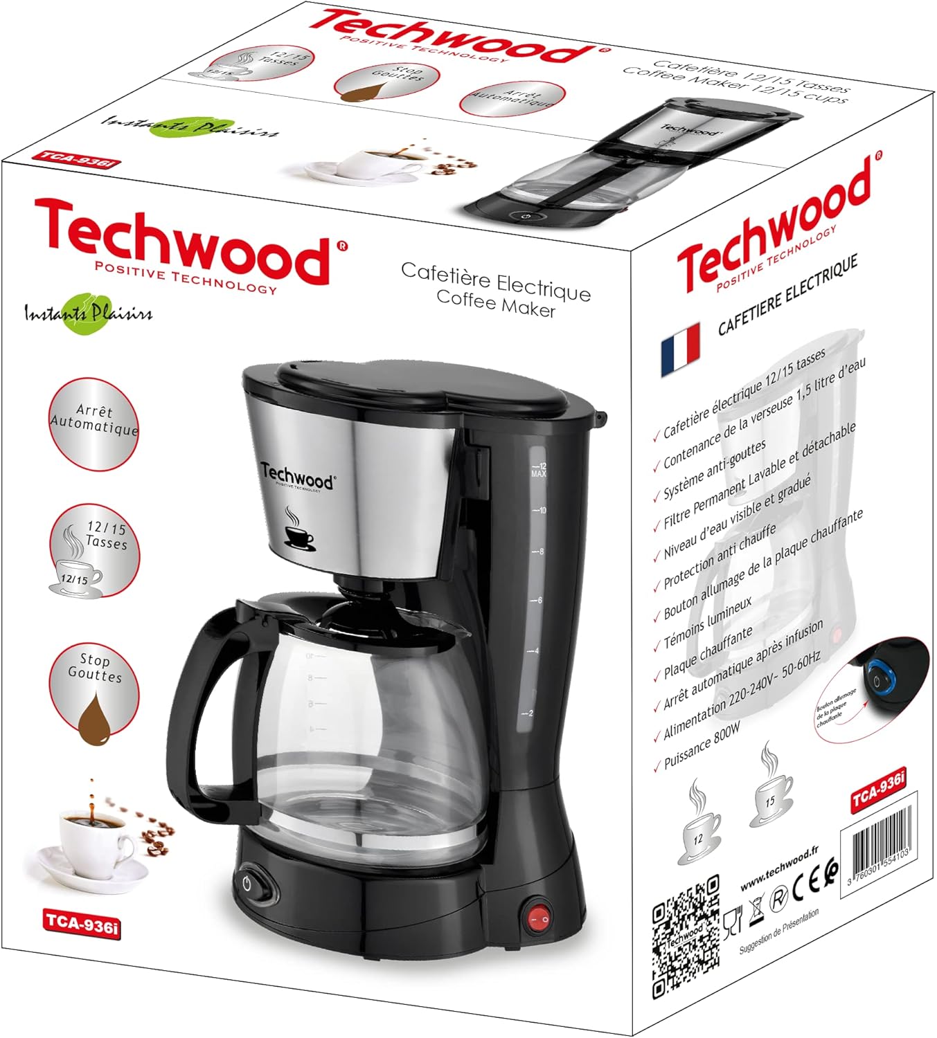 Techwood Caffettiera elettrica 12/15 tazze Techwood Caffettiera elettrica 12/15 tazze
