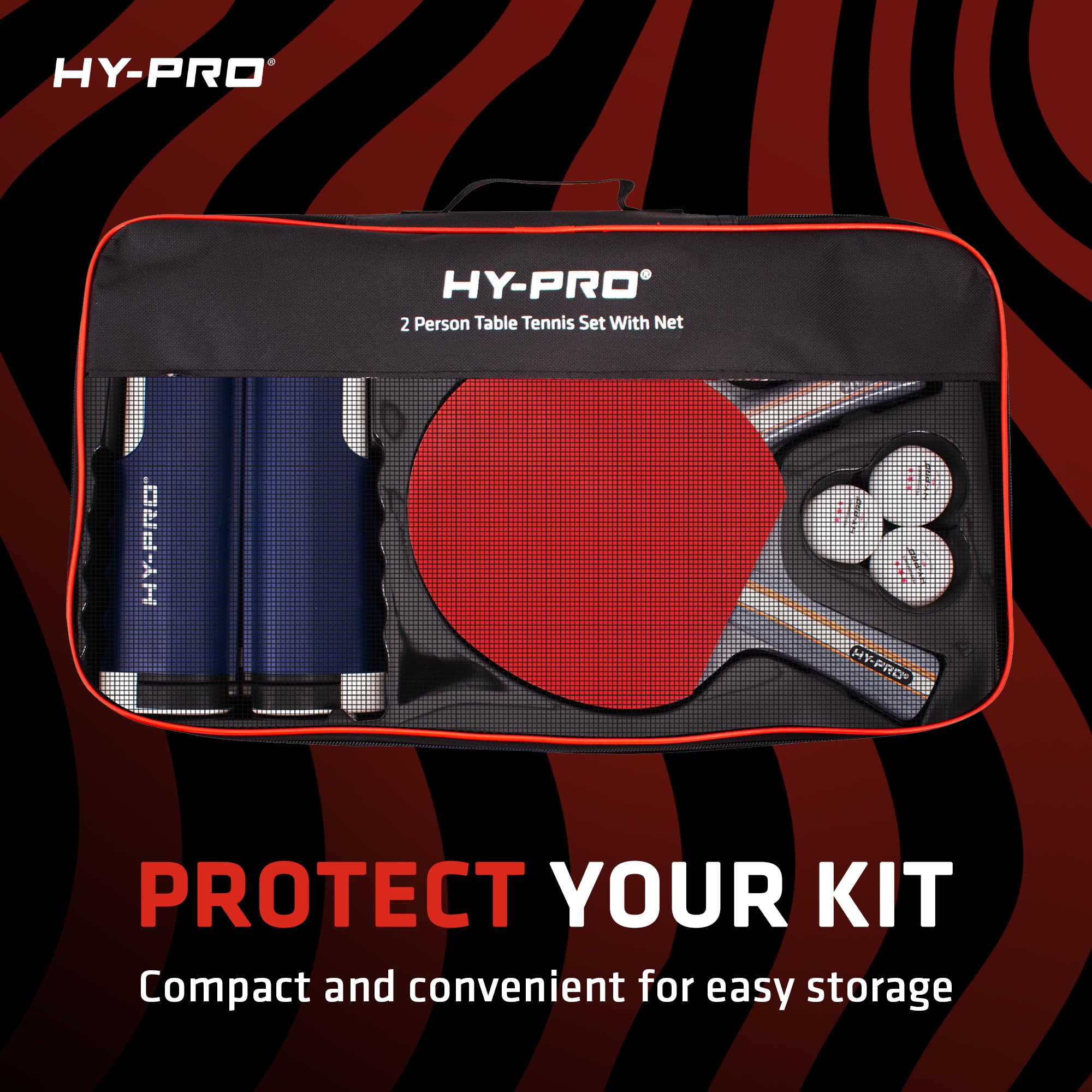 Hy-Pro Set da ping pong portatile – con rete estensibile fino a 170 cm, 2 racchette, 3 palline, borsa per il trasporto, palline a 3 stelle, per bambini e adulti, interni ed esterni, set da ping pong