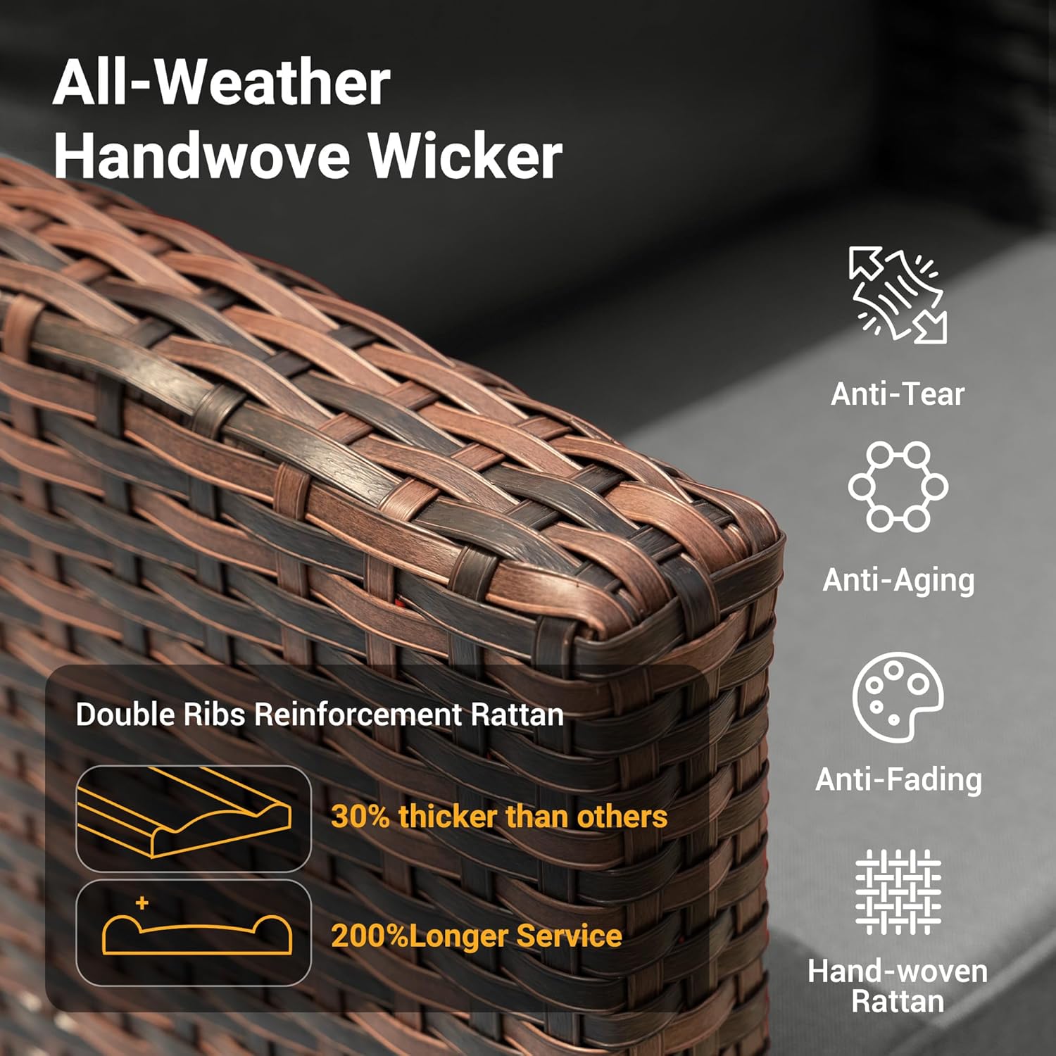 Outdoor Furniture Set, 5 Pcs Wicker Patio Couch with Chairs, Ottomans and Thick Cushions, All Weather Wicker Rattan Patio Conversation Set,Dark Grey