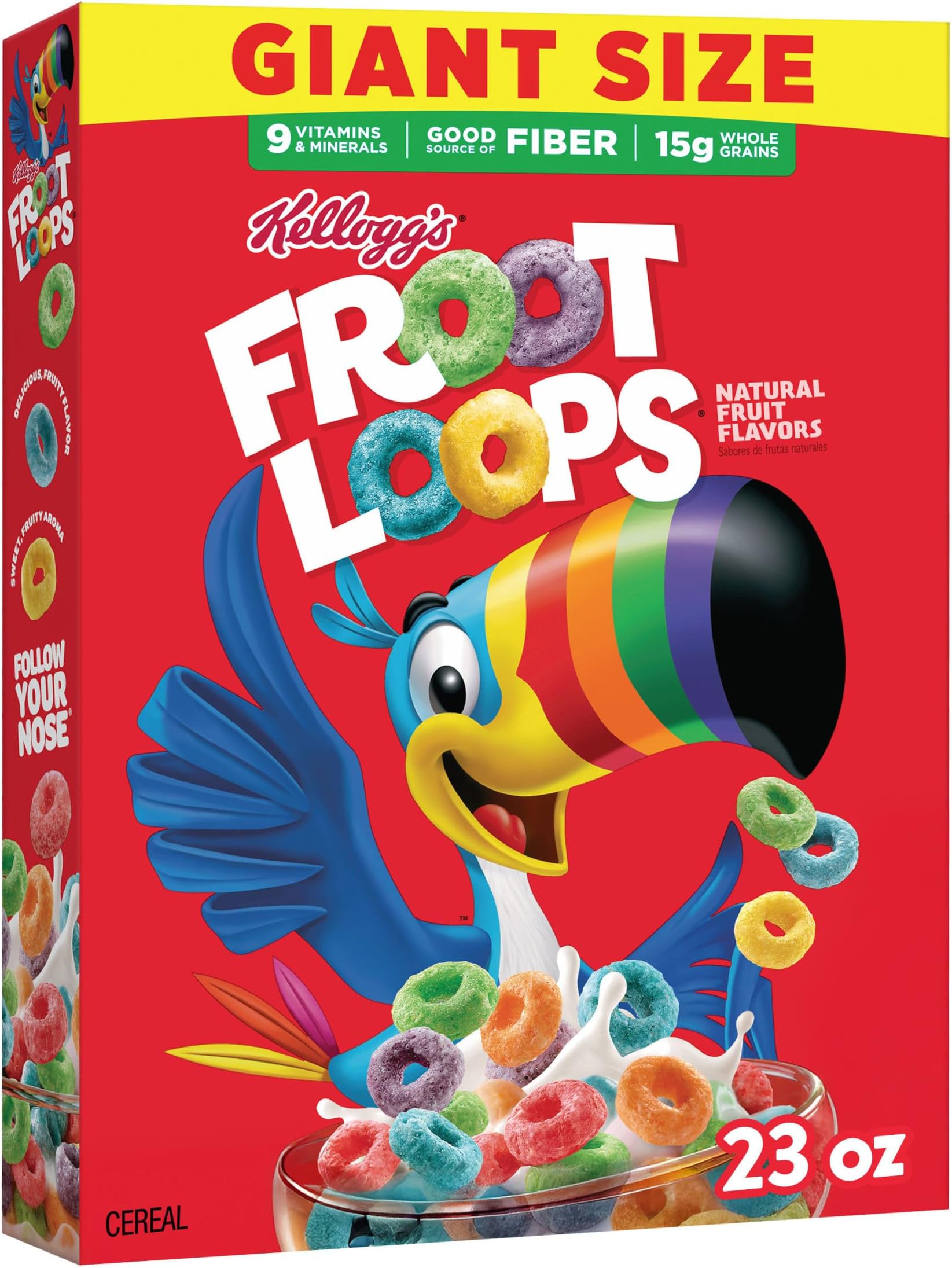 Kellogg’s Froot Loops Breakfast Cereal, Kids Cereal, Family Breakfast, Giant Size, Original, 23oz Box (1 Box)