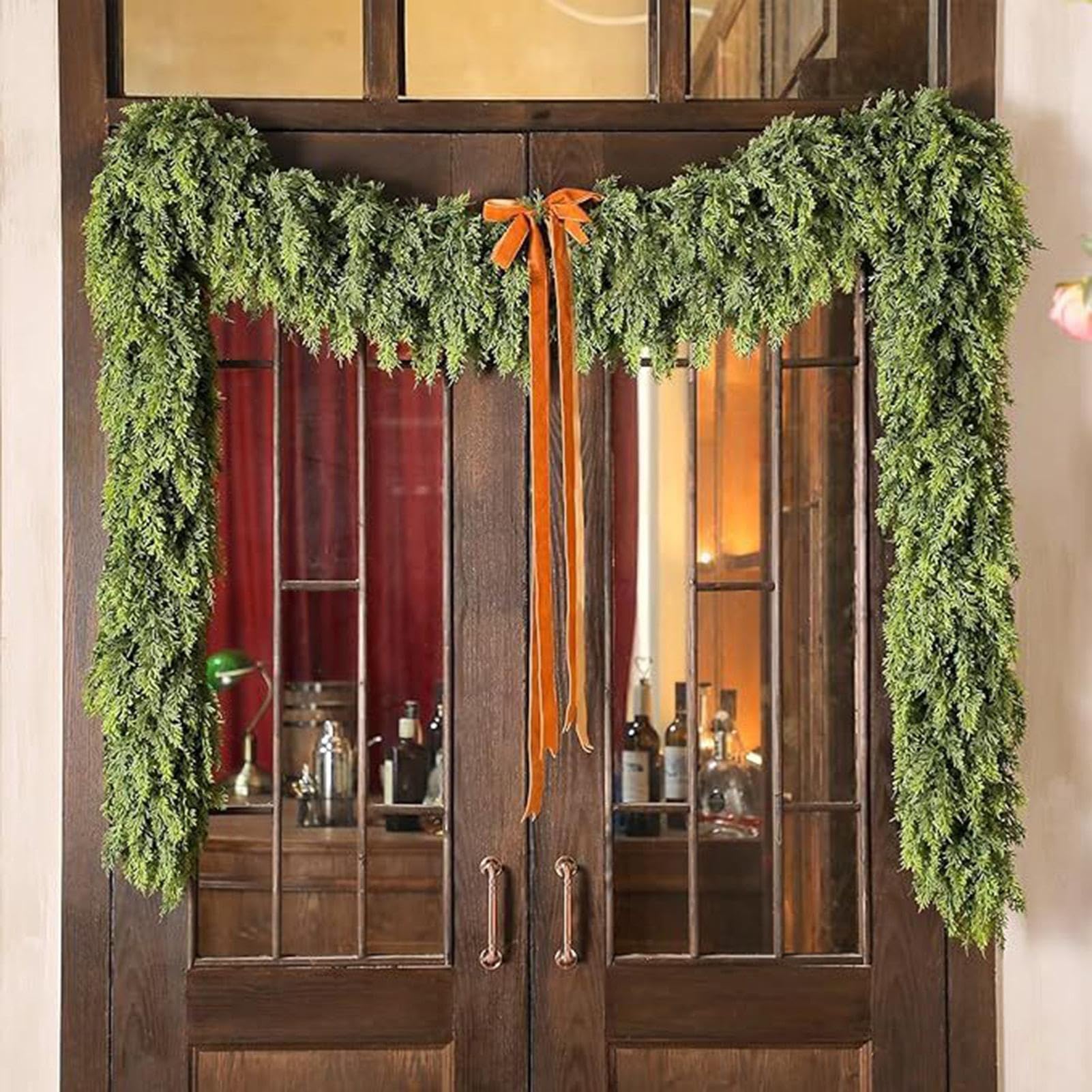 Guirnalda De Pino Decoración Navideña de Guirnalda Artificial de Cedro | Decoración Hogar para Escaleras Repisa Ventana Interior Puerta Principal
