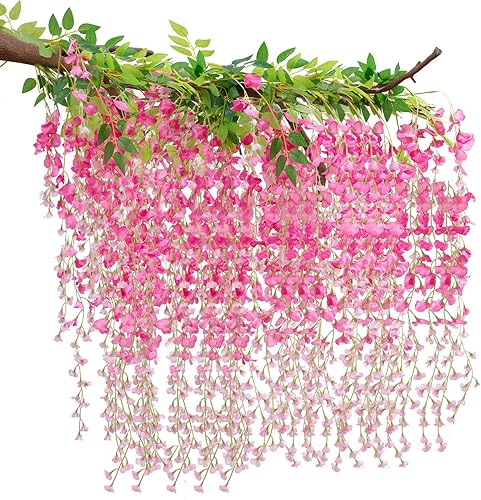 WELL KNOWN 24 piezas de flores colgantes de glicina, cuerdas de flores artificiales de 3.2 pies, guirnalda colgante de glicina y ratta, flores de