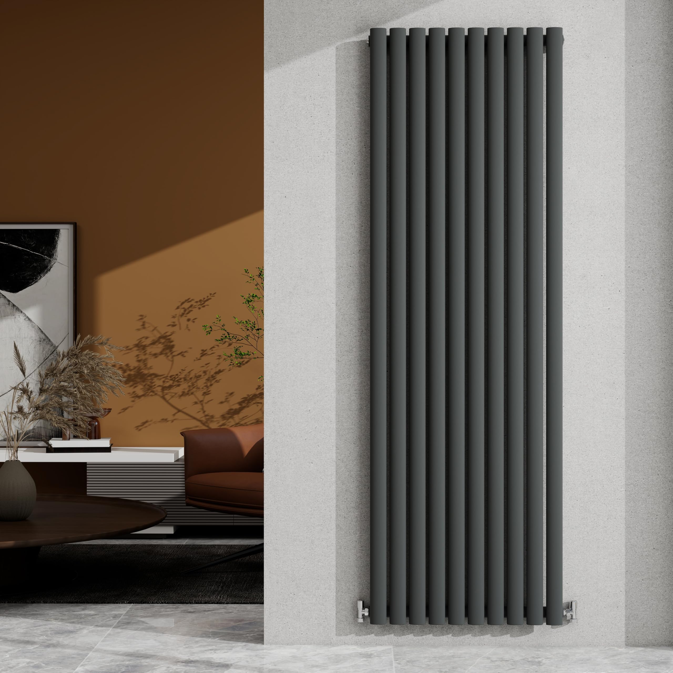 1800×590mm Anthracite Single Oval Column Radiator Vertical 4183 BTU