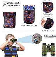 Vista 4 de Paquete de 2 chalecos tácticos para niños, juego de pistolas Nerf N-Strike Elite Series Wars con dardos de repuesto, clips de recarga, bolsa