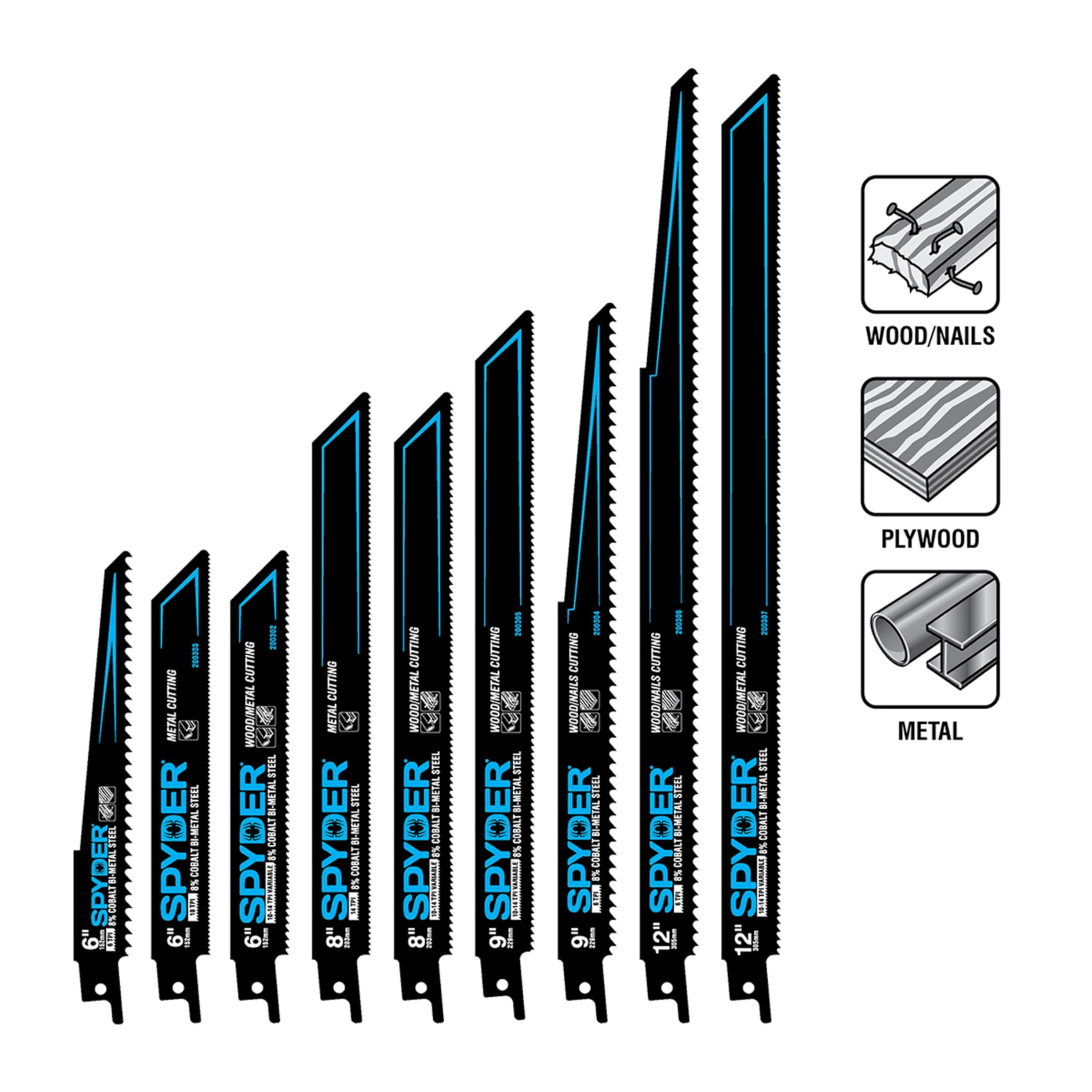 Spyder Hojas de sierra alternantes bimetálicas de corte de metal de 12 pulgadas 10-14 TPI (paquete de 50) (200307-50)