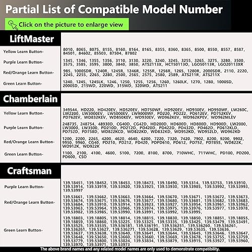 Miniatura 4 de Abridor universal de puerta de garaje, teclado remoto compatible con Liftmaster Chamberlain Craftsman abridor con botón de aprendizaje morado,