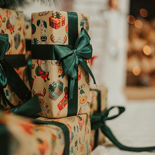 Miniatura 6 de Maclemon Cinta de satén verde bosque de 100 yardas de doble cara de 38 pulgadas de ancho, cinta verde bosque de poliéster para envolver regalos, muy