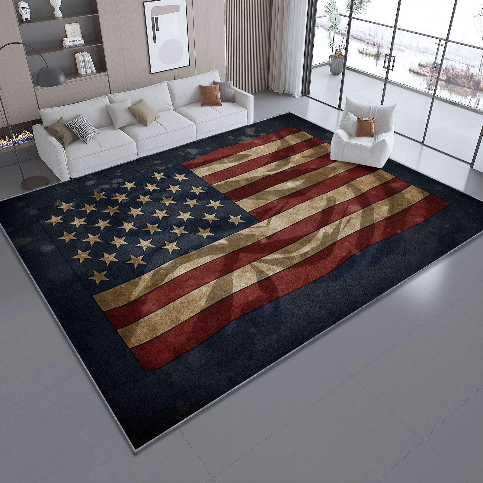 Generico Tappeto floreale 160 x 230 cm, Lavabile Comoda Resistente Tappeto con Retrò Bandiera Americana motivo - Grigio Scuro Tappeti a pelo basso per camera da letto soggiorno corridoio