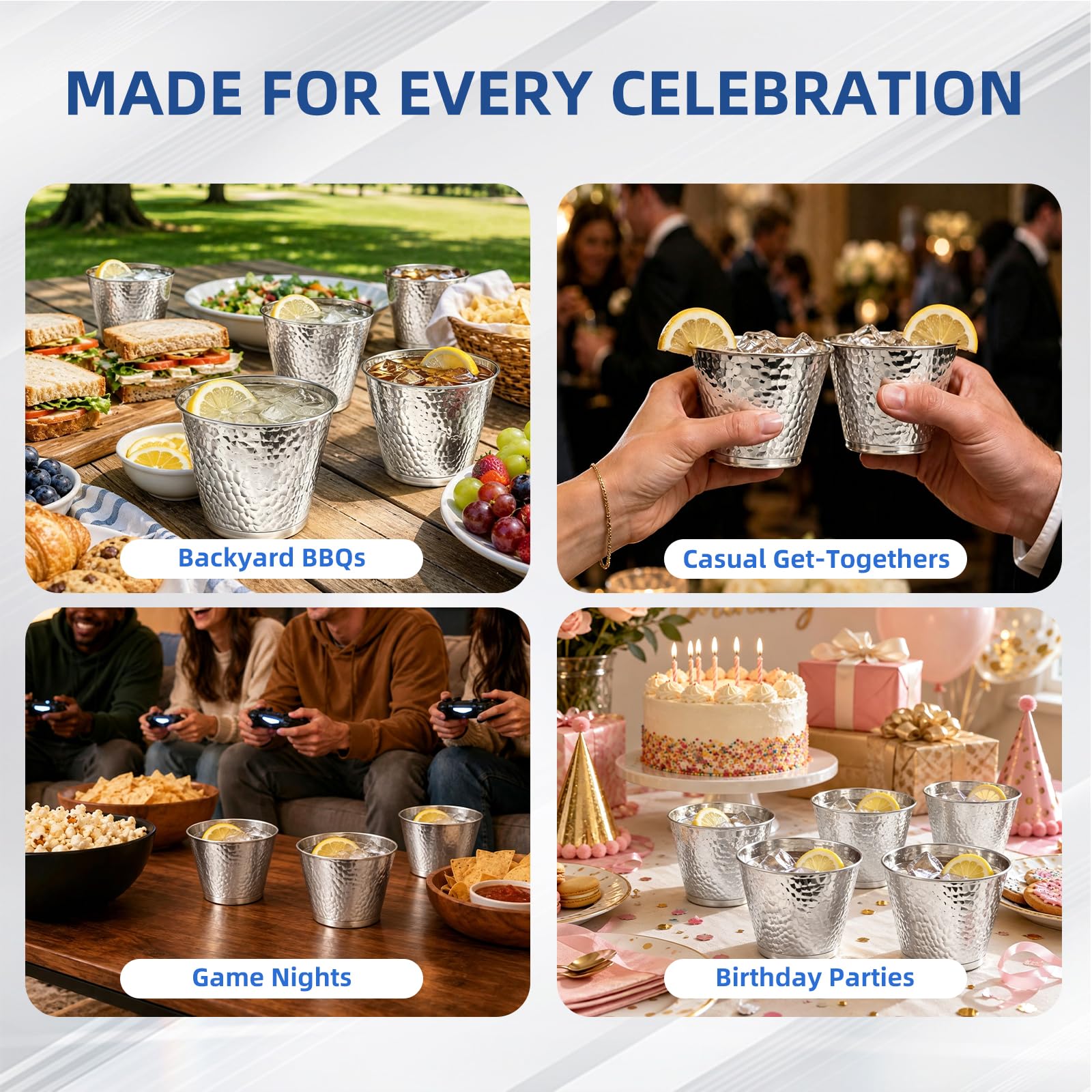 96-Pack Silver Hammered Plastic Party Cups 9oz, BPA-Free Leakproof Disposable Cups, Premium Elegant Drinkware for Weddings Birthdays Holidays Gatherings — Amazon image 7