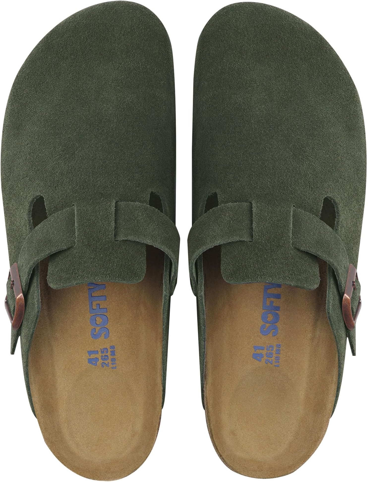 Clogs for Women Men, Mules with Arch Support and Adjustable Buckle, Suede Leather Cork Footbed Potato Shoes