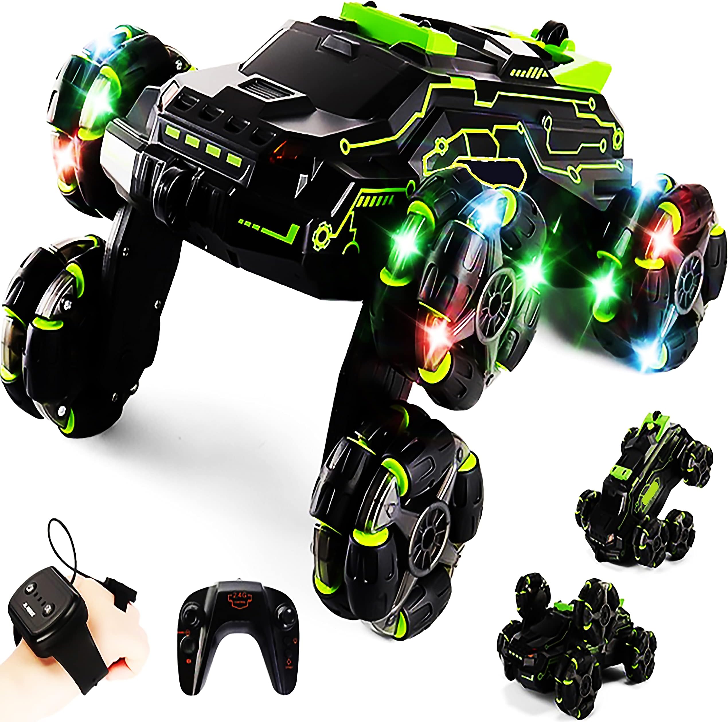Chandler RC Car Rechargeable USB 6 Wheels Drive Smoke Light Dual Grip Remote Control Hand Gesture Sensor an Off Road Climbing Drift Stunt 360 Degree Rotating Flipping Back Car JC03 (Green)