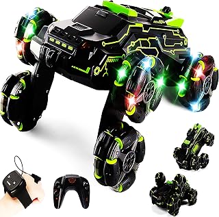 Chandler RC Car Rechargeable USB 6 Wheels Drive Smoke Light Dual Grip Remote Control Hand Gesture Sensor an Off Road Climbing Drift Stunt 360 Degree Rotating Flipping Back Car JC03 (Green)