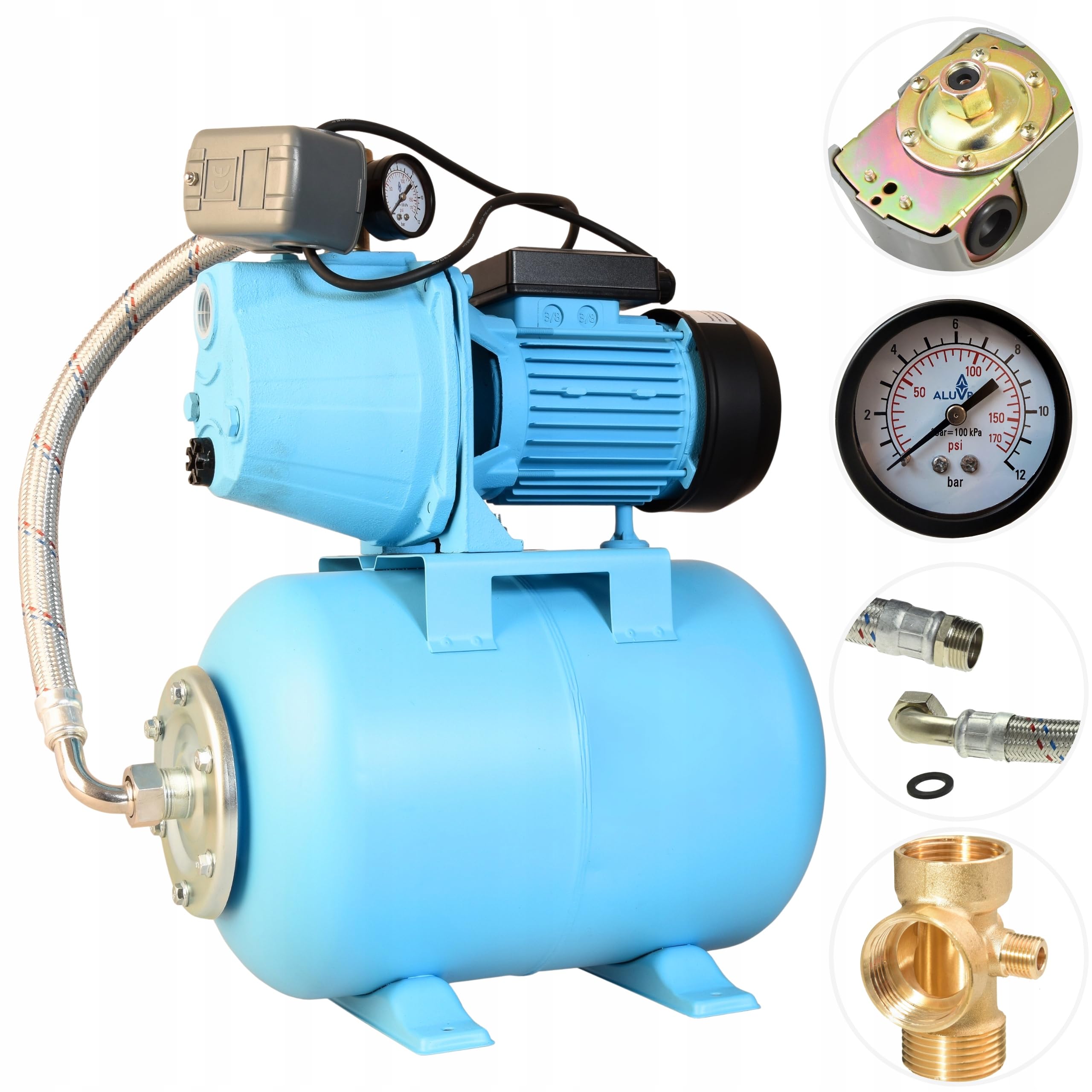 Zestaw Hydroforowy 24L Hydrofor Pompa do Wody Domu SET 100S Hydroforowa (1100 W, 3600 l/h, max. podnoszenie 50 m) WYDAJNY