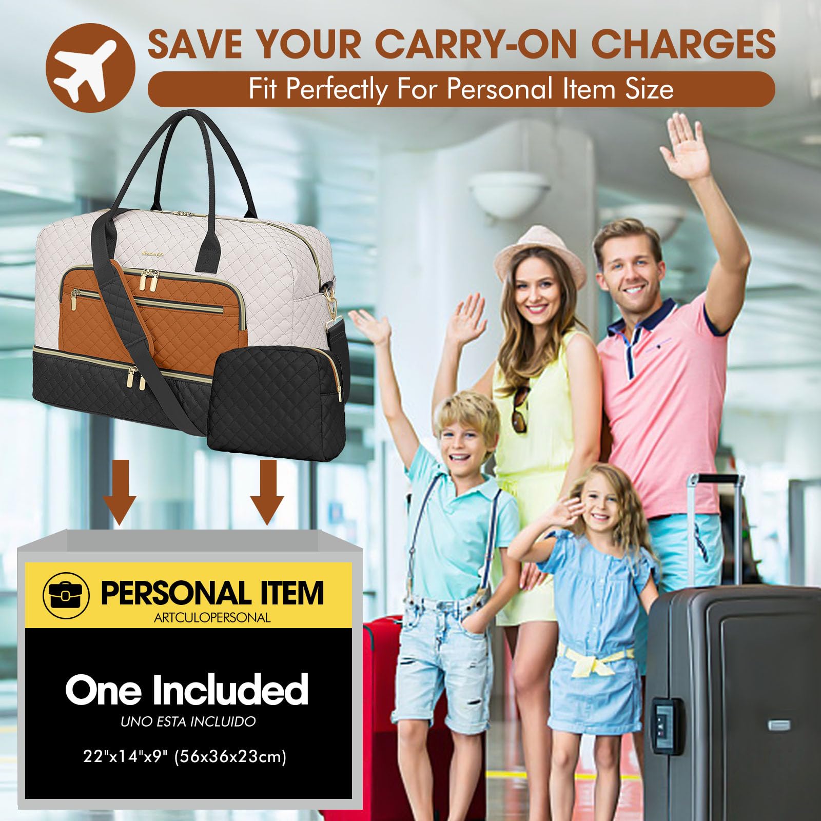 Travel Duffle Bag Weekender for Women - Carry-On Overnight Bag Personal Item Bag with Shoe Compartment & Wet Pocket Large Weekend Tote Bags with Toiletry Bag Hospital Bags for Labor and Delivery view 7
