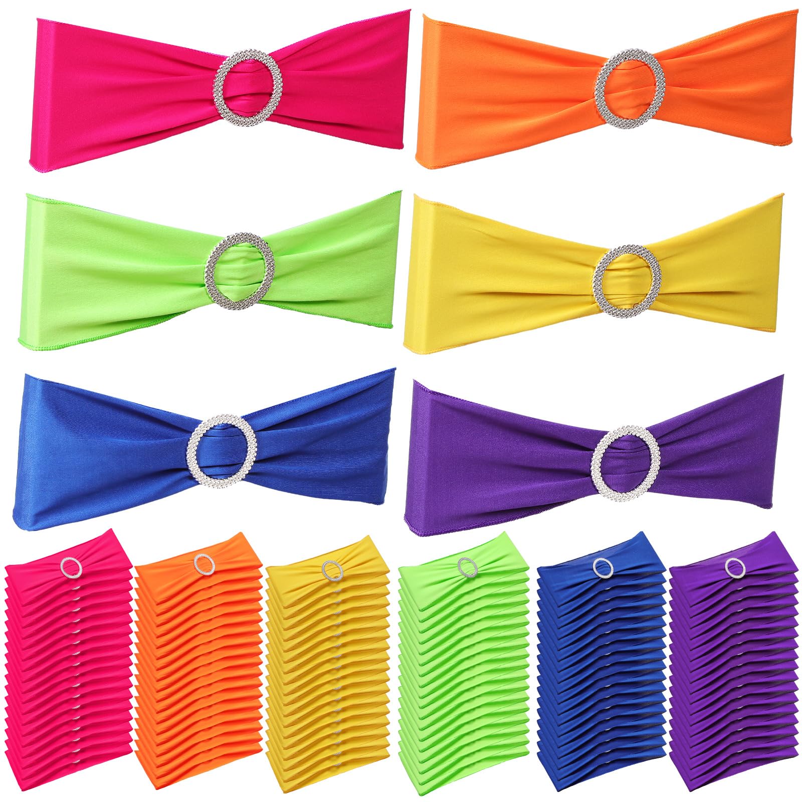 Newwiee 60 Pieces Spandex Stretch Chair Sashes with Buckle,Solid