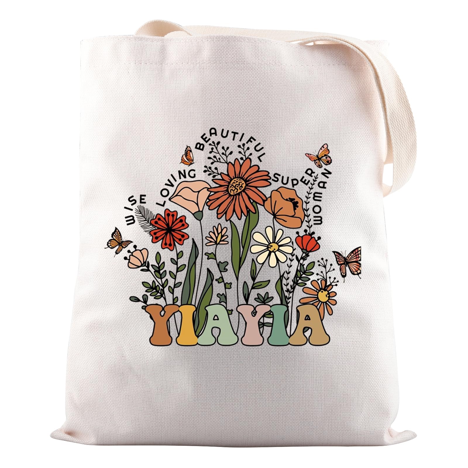 JNIAP Yiayia Gift Yiayia Wildflower Shopping Bag for Grandma Mother’s Day Gift
