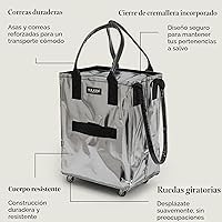 Vista 7 de HULKEN (Mediano, Plateado) Bolsa de Comestibles Reutilizable con Ruedas, Carrito de Compras, Bolsa Rodante, Cierre de Cremallera, Ligera, Soporta