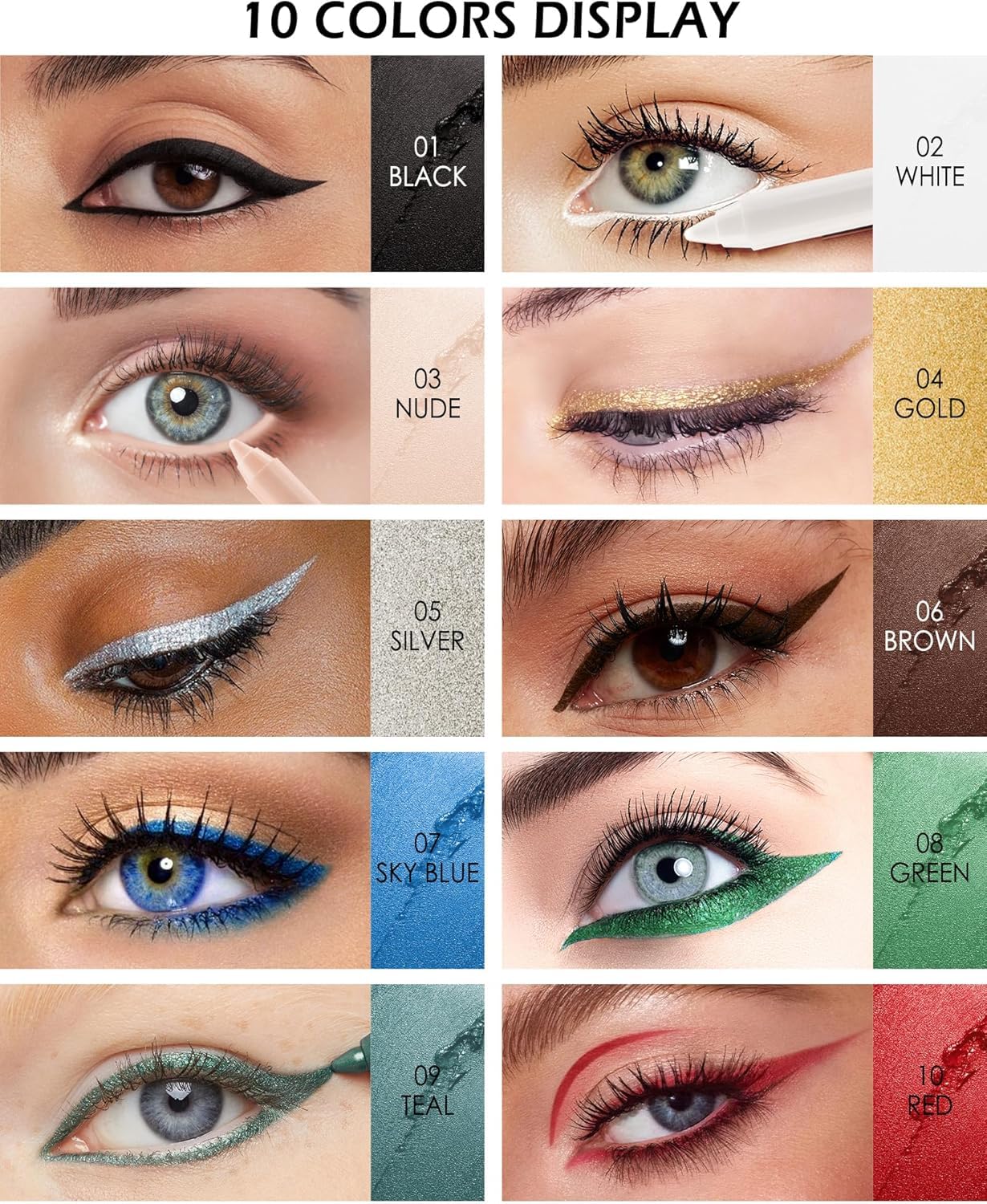 Colorato Gel eyeliner matite penna set, 6 pezzi Eyeliner impermeabile Labbra Liner Ombra d'occhio Matite sopracciglia Pen Eye Makeup ﻿ (01#+02#+03#+05#+06#+07#)