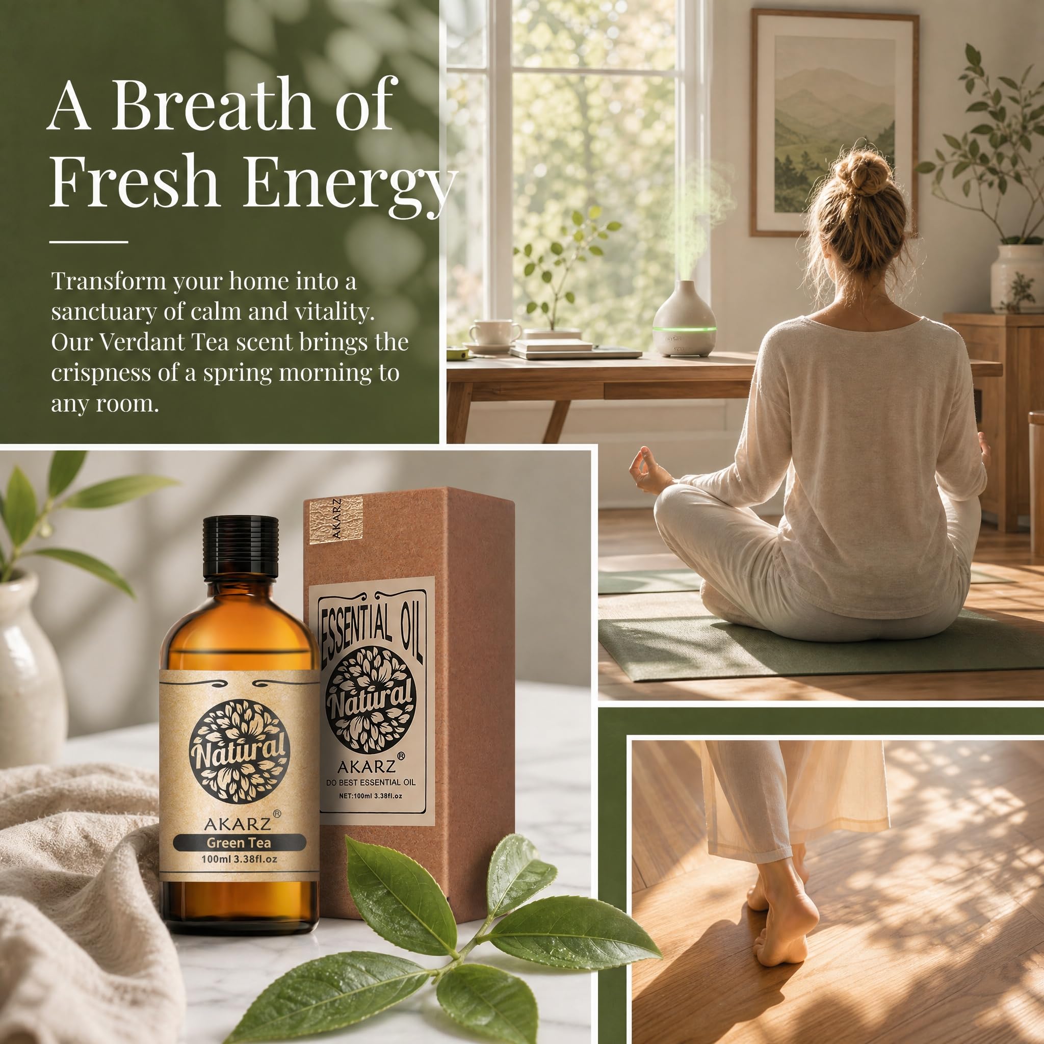 AKARZ 100ml Olejek esencjny z Tępego Zielonego - Naturalny olejek aromatyczny do dyfuzorów, lamp aromatycznych i aromatów pomieszczeń