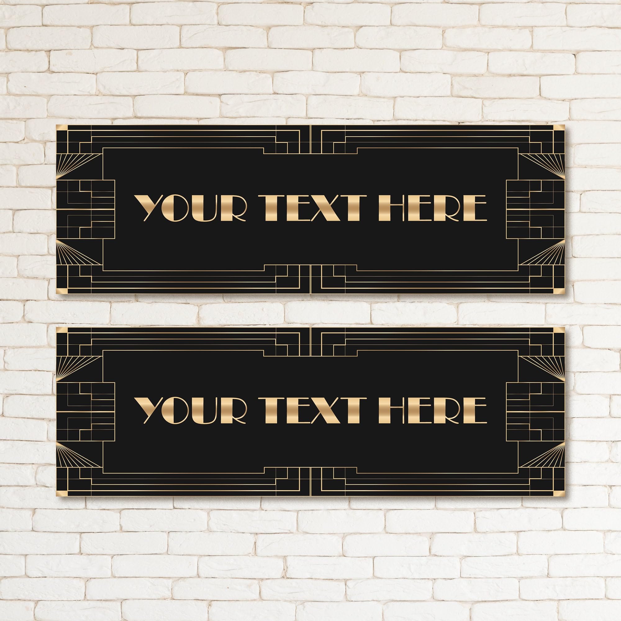 Set of two Personalised Art Deco Birthday Banners Black and Gold Great Gatsby Adult Birthday Party Theme Hollywood Design Decor Party Supplies
