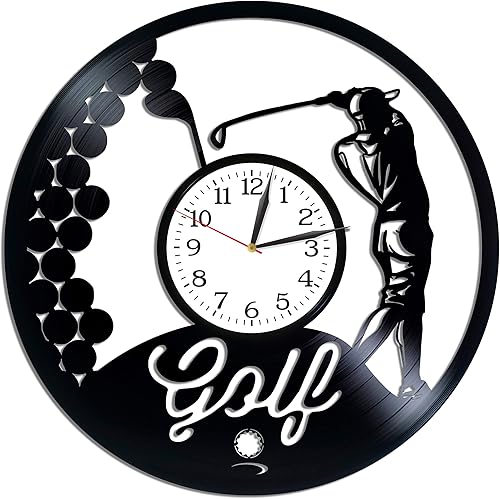 Kovides - Reloj de pared con diseño retro de vinilo para sala de golf regalo de cumpleaños regalo de Navidad para hombre regalo de Navidad