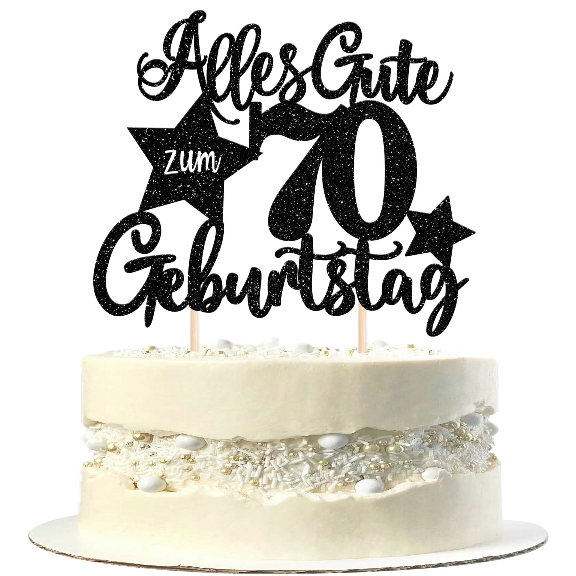 1 Stück 70th Geburtstag Tortendeko Alles Gute zum 70 Geburtstag Kuchen Deko Happy Birthday Cake Topper für 70th Jahrestag Party Kuchen Dekoration Schwarz