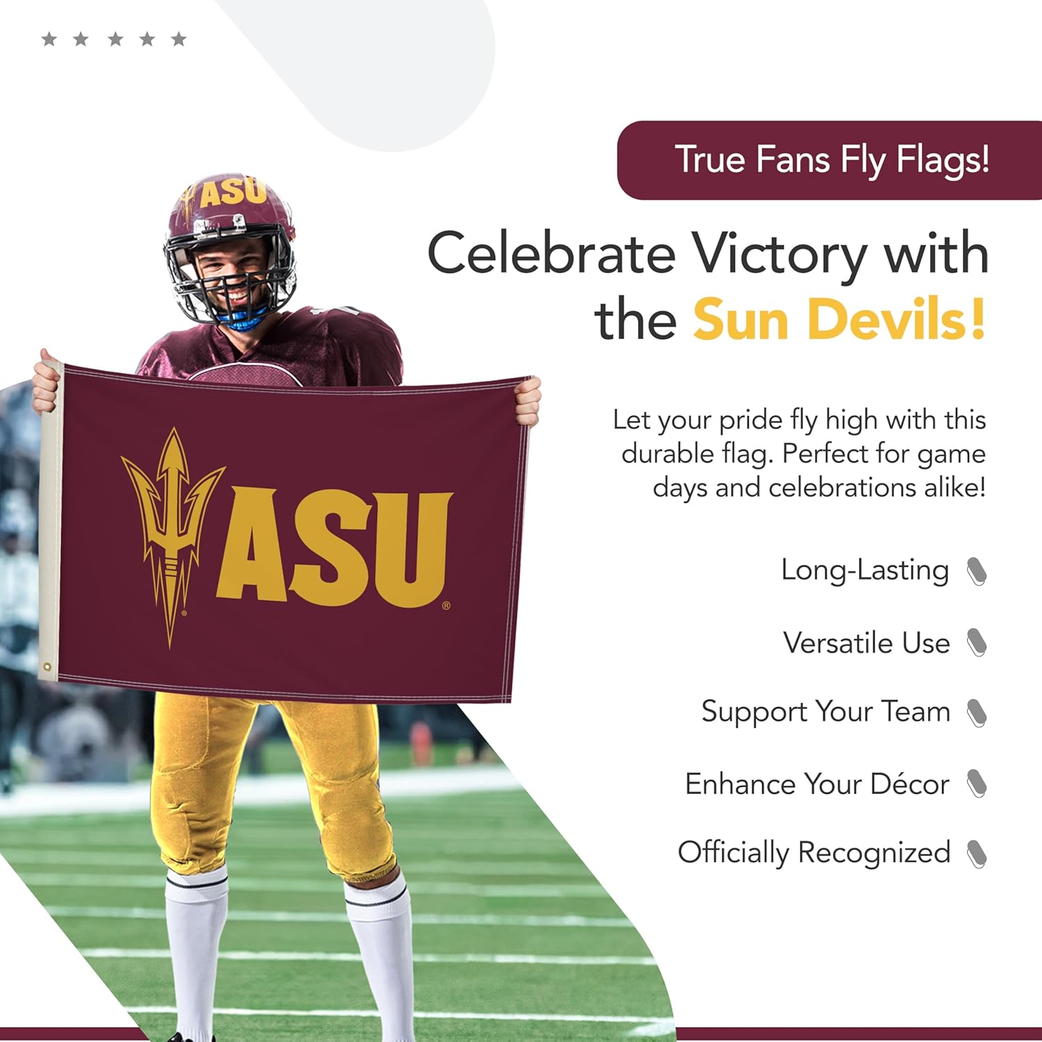 Arizona State Sun Devils College Sports Printed Flag - NCAA Licensed - Nylon - School Banner (Maroon, Gold) (2' x 3')