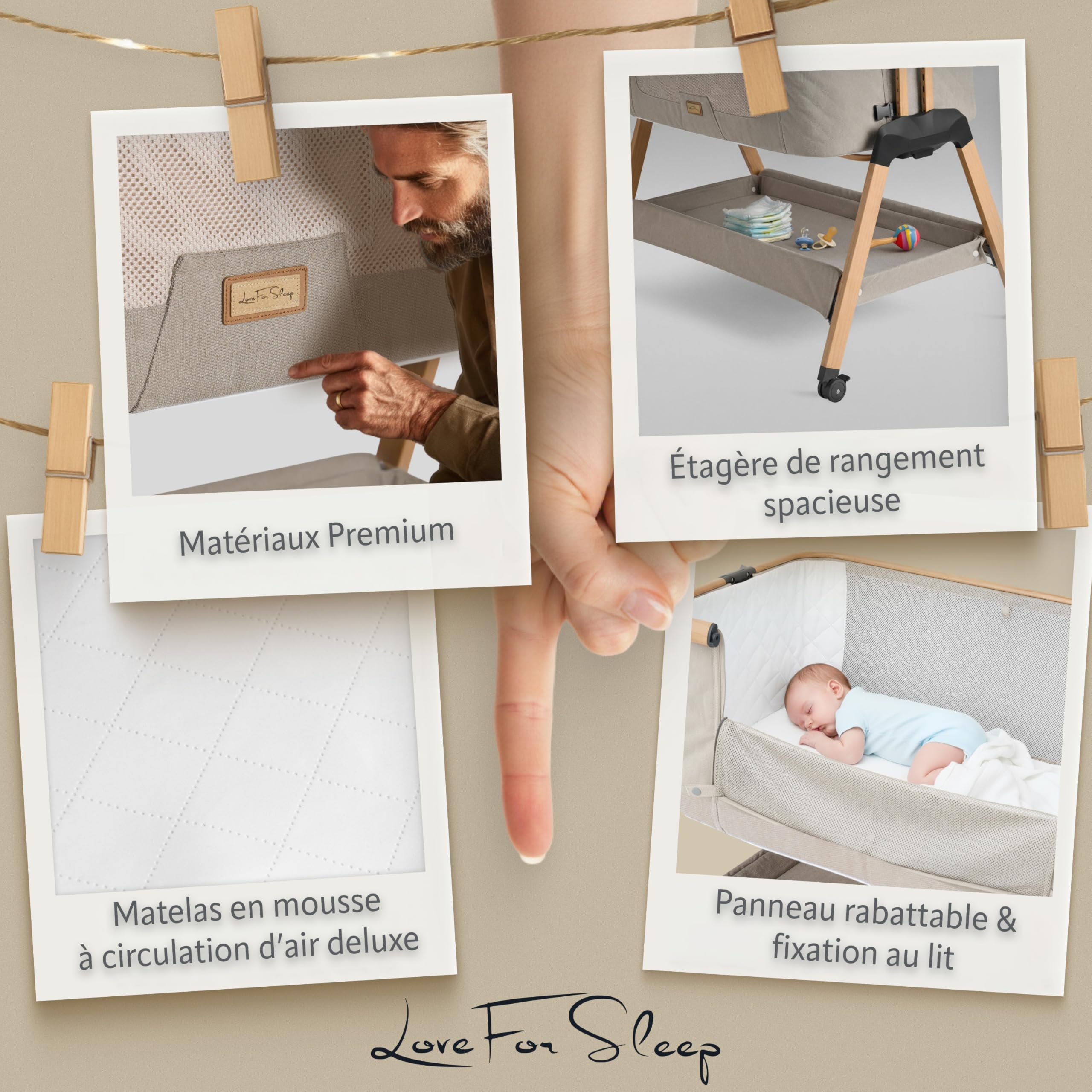 SnooBee Lit Bebe Berceau Cododo Bébé Réglable – Lit Co-Sleeper Nouveau-né avec Matelas, 7 Niveaux de Hauteur, Roulettes, Côtés en Mesh Respirant, Pliable avec Sac de Transport, 0–6 Mois
