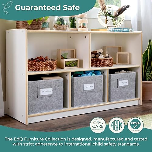 Miniatura 3 de Guidecraft EdQ Essentials - Almacenamiento de 5 compartimentos de 24 pulgadas, color blanco con 3 contenedores de tela estantería multiusos de