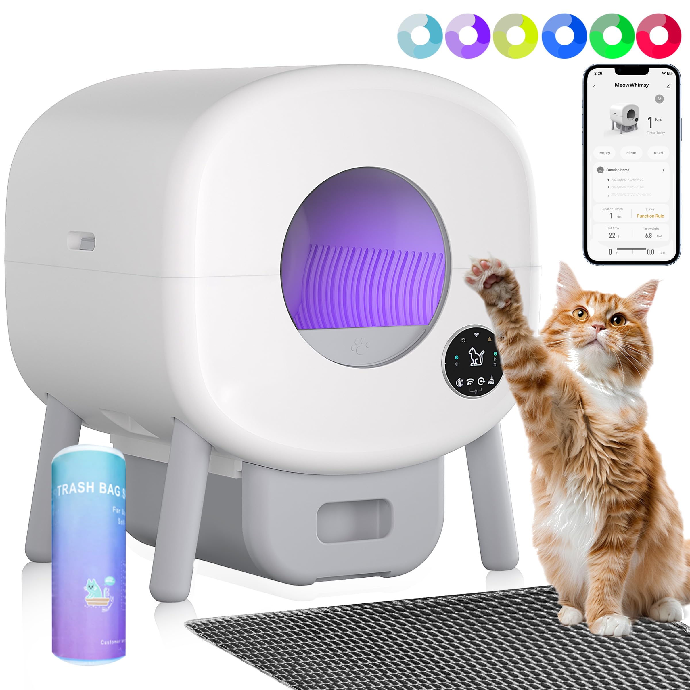 Large Electric Kitty Litter Box-APP Control, Self-Cleaning Cat Litter Box, Automatic Litter Box-Robot for Multiple Cats,Odor-Free,Liner & Litter Mat & Aromatherapy Box
