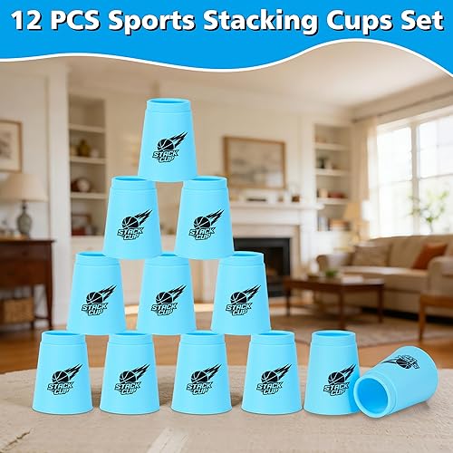 Miniatura 6 de DEWEL Quick Stacks Copas, 12 piezas de juego de entrenamiento de velocidad de vasos apilables deportivos (azul)