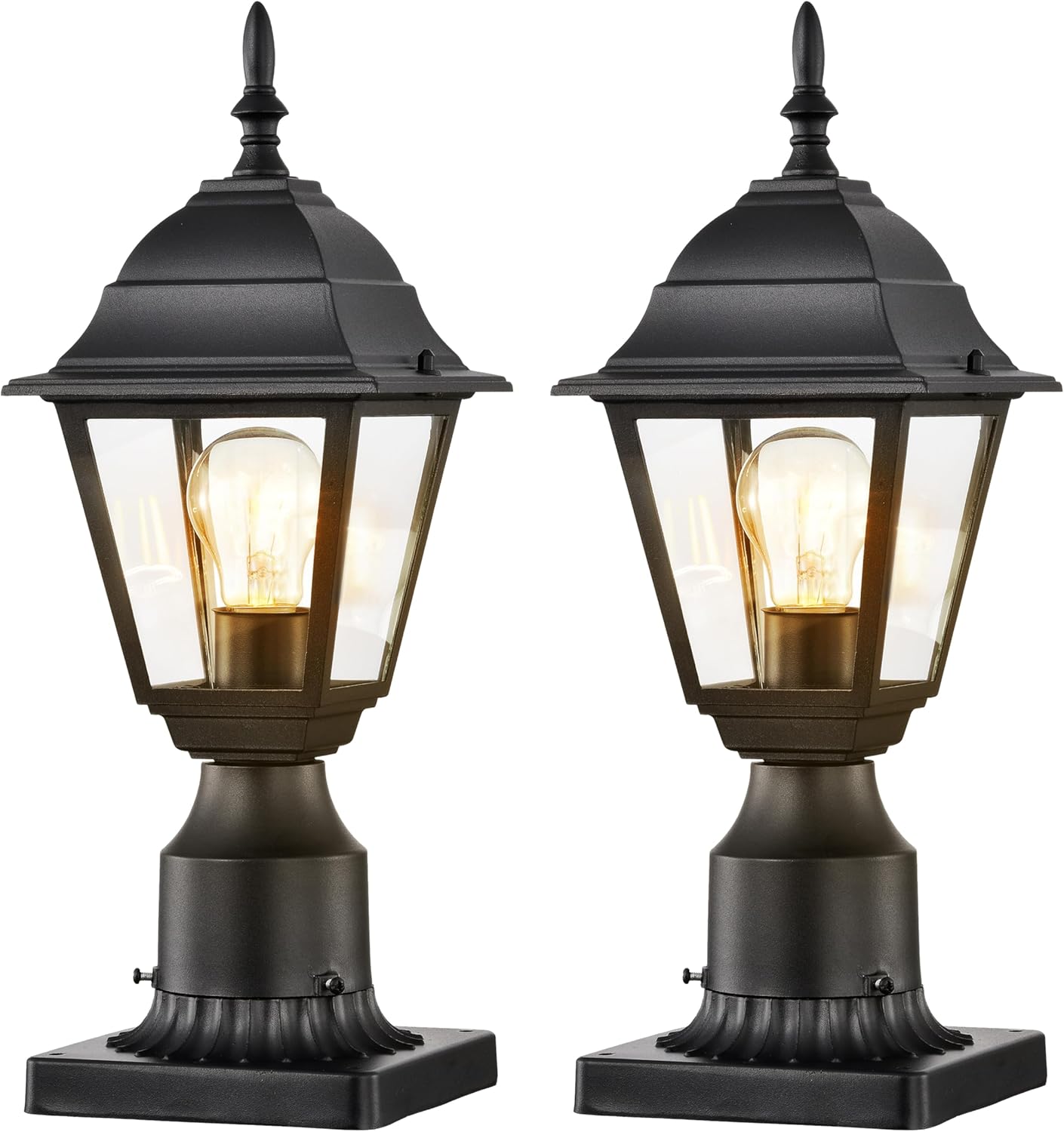 Outdoor Post Lights 2 Pack Waterproof Outside Post Lantern with 5.9’‘ Pier Mount Base Exterior Pillar Lantern Outside Lamp Post Light Fixture with Matte Black Aluminum and Clear Glass
