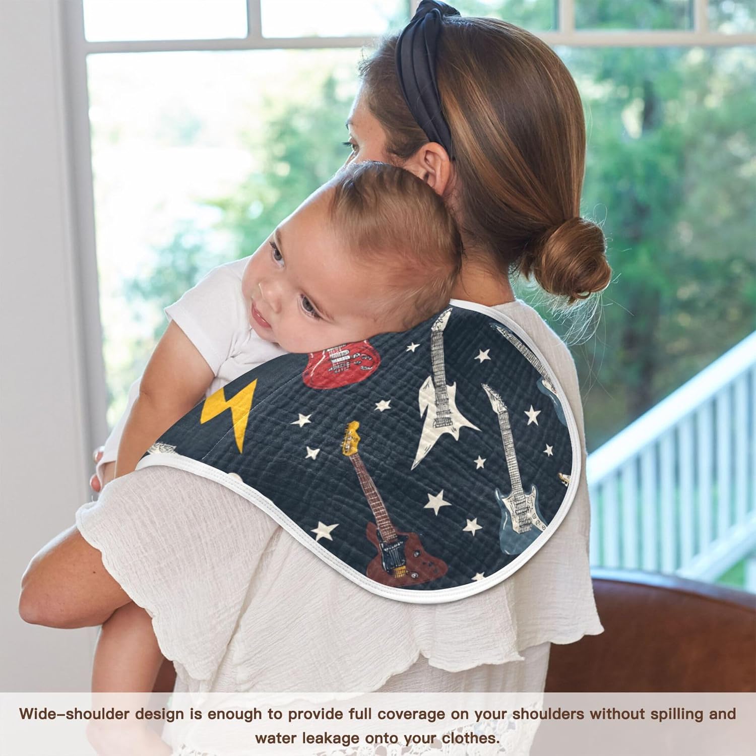 Music Guitar Stars Burp Cloths Baby Boys Girls Absorbent Soft Cotton Burping Cloths Rags 4 Pack