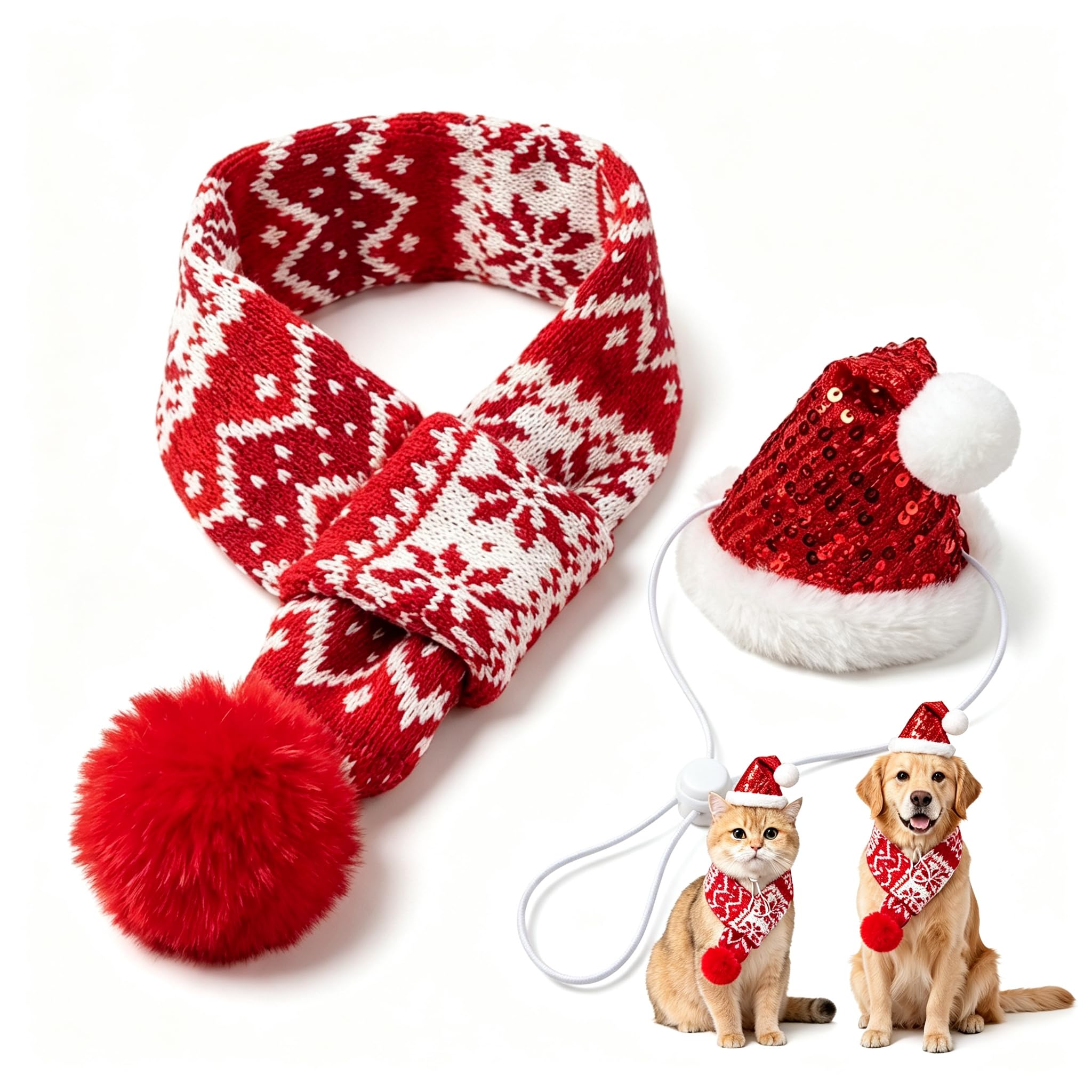 Christmas Dog Santa Hat and Scarf Set Pet Costume Accessories