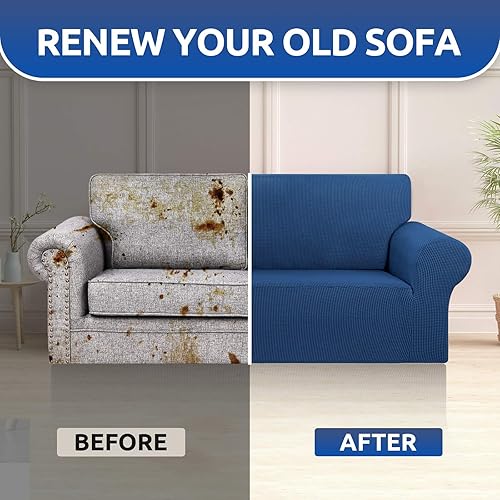 Miniatura 7 de KEKUOU - Funda elástica para sofá biplaza, fundas para sofá de 2 cojines (de 55 a 79 pulgadas), protector de muebles con parte inferior elástica