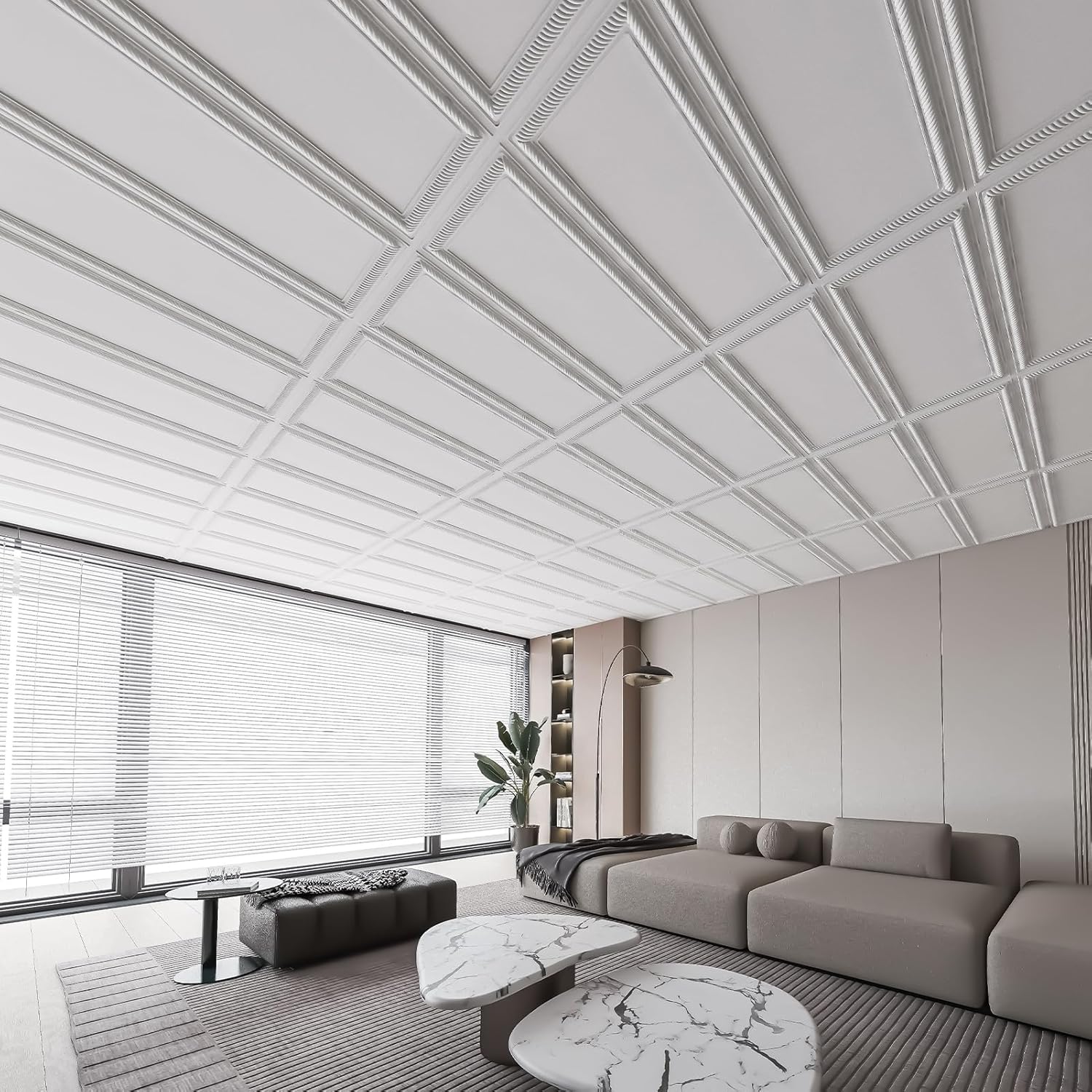 Art3d Drop Ceiling Tiles 24x48, Decorative PVC Ceiling Panels, Waterproof Rustproof and Durable 12-Pack, Glue Down, Rectangular White