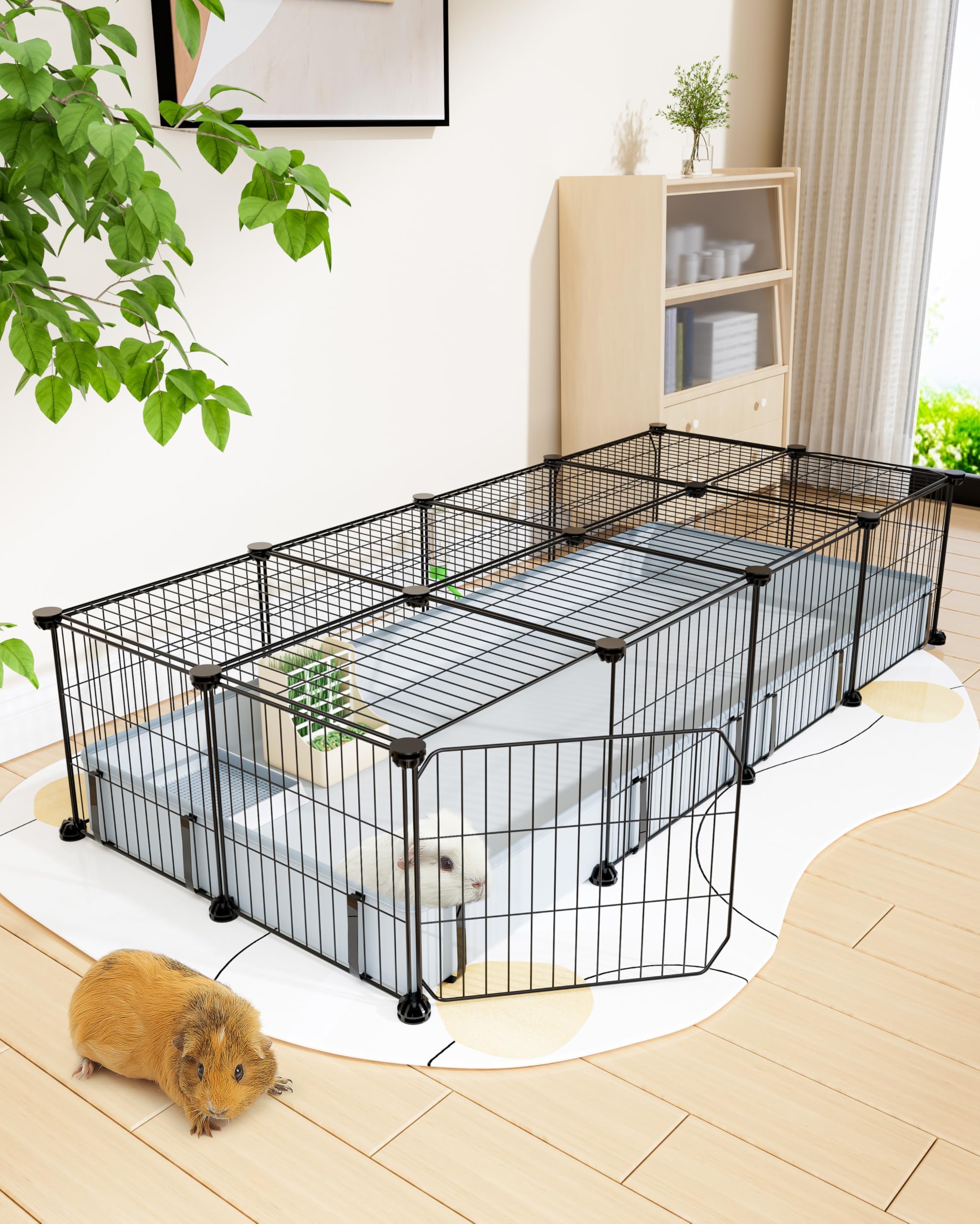 BUCATSTATE Cage pour petits animaux - 140 x 60 x 30 cm - Intérieur et extérieur - Fil métallique avec 2 portes - 20 panneaux - Avec tapis imperméable - Enclos C&C pour hérissons, chiots, chatons