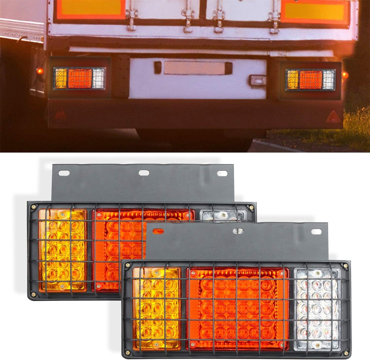 NEWCARE 65LED Trailer Tail Lights Bar with Iron Plate,12V Waterproof LED Turn Signal/Parking/Reverse/Brake/Running Lamp for GMC W Series Isuzu Elf Truck NPR NPR-HD NKR NHR NRR FSR FRR 1984